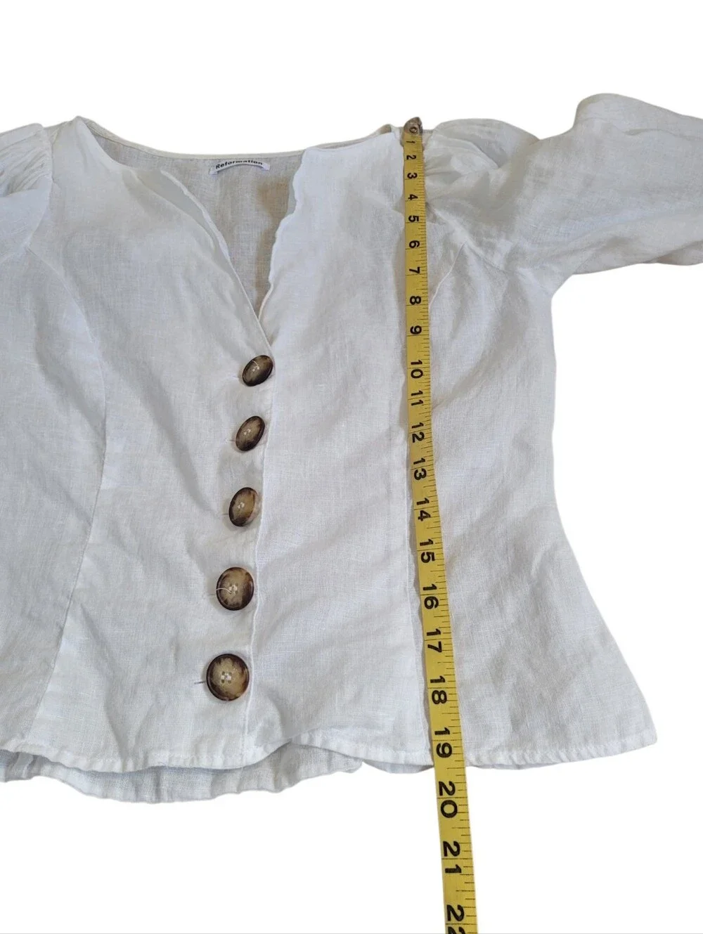 REFORMATION White Puff Sleeve Button Front Linen Top Size XS